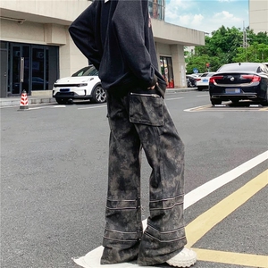 美式高街柳丁多口袋工装休闲裤男潮牌迷彩微喇叭拖地裤K4738-P71图片