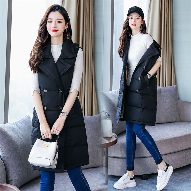 2021年秋季翻领无袖纯色纯色潮流简约个性优雅时尚羽绒服,女装马甲,海爱依仁
