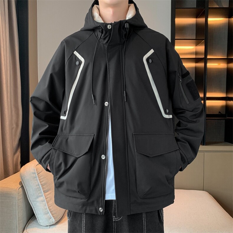 新款现货连帽冲锋衣宽松大码夹克男DSA157B-J199-P65图片