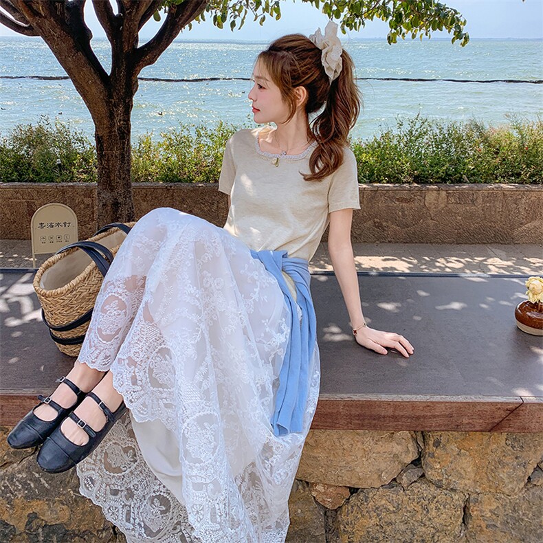 白色蕾丝高级感半身裙女2025春新款小个子梨型身材遮胯a字裙子,女装半身裙,灵力轩