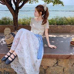 白色蕾丝高级感半身裙女2025春新款小个子梨型身材遮胯a字裙子图片
