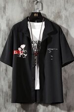 【】A003-HS2021-P45夏装新款真心玫瑰短袖衬衫水泥墙，男装衬衫，电商A003