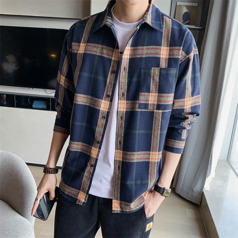 男士格子外套长袖衬衫宽松潮牌潮流上衣服DF01T,男装衬衫,电商A102