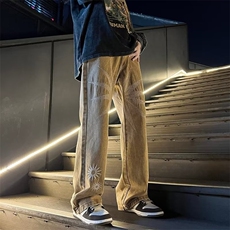 美式棕色牛仔裤子男宽松直筒休闲工装裤复古做旧高街长裤NK40-p52，男装牛仔裤，星座1008-2