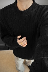男装冬季麻花打底圆领长袖针织衫老钱风内搭宽松毛衣外套S540特58，男装T恤，电商A233-1