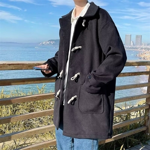 日系牛角扣大衣男2024冬季中长款毛呢外套潮流Y73-P58图片