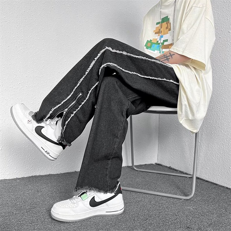 美式vibe裤子高街ins潮男直筒牛仔裤设计感小众阔腿裤男N1299-p42,男装牛仔裤,星座1008-1