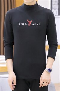冬季半高领双面绒刺绣小鹿卫衣男加绒加厚保暖打底衫长袖黑335P28图片