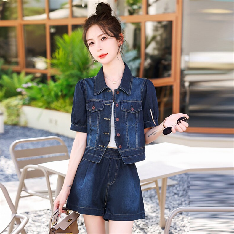 高级感时尚薄款牛仔套装女2025夏季新款小个子洋气百搭短裤两件套,女装套装/套裙,意芙