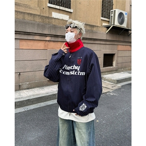 2025街头撞色翻领条纹春季宽松飞行服夹克外套-JK566图片