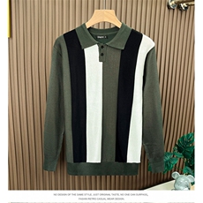 MM503-P55韩版潮流休闲条纹撞色翻领薄款长袖针织衫，男装针织衫/毛衣，星座617A-2