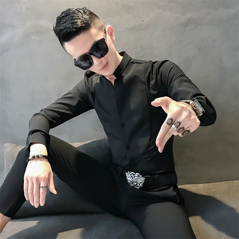 312A-836-P50新款立领纯色修身衬衫男发型师网红夜场工装衬衫-首4,男装衬衫,星座312A-5