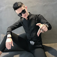 312A-836-P50新款立领纯色修身衬衫男发型师网红夜场工装衬衫-首4，男装衬衫，星座312A-5
