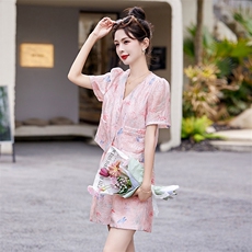 新中式漂亮套装女2025夏新款高级感小个子国风上衣减龄短裤两件套，女装套装/套裙，布芭啦