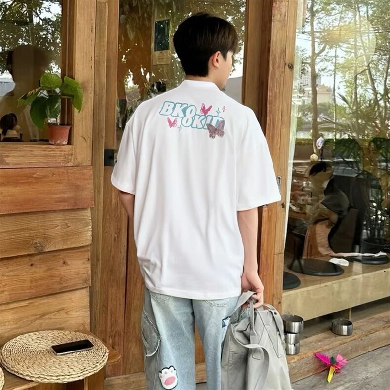 万针全刺绣工艺抖音得物高品质260克重磅纯棉双纱美式高街短袖T恤，男装T恤，电商A486