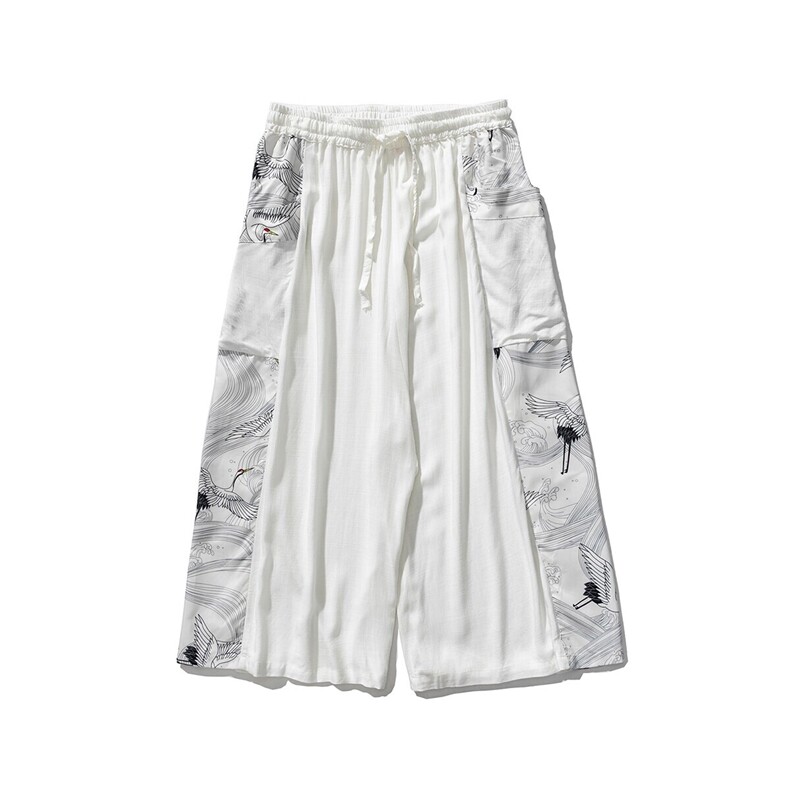 夏季潮大码风棉麻仙鹤古风坠感休闲哈伦裤汉服K111/P70,男装民族服装,钱塘713