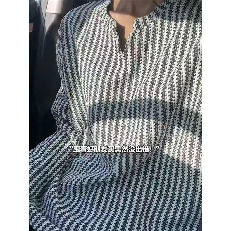美式高街千鸟格子长袖T恤男女亨利V领英伦雅痞休闲宽松长袖打底衫,男装T恤,电商A486