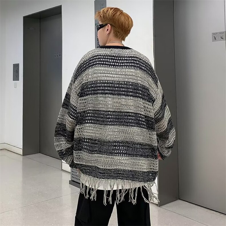 男慵懒风休闲针织衫镂空流苏边MY229P38,男装针织衫/毛衣,星座1116-2