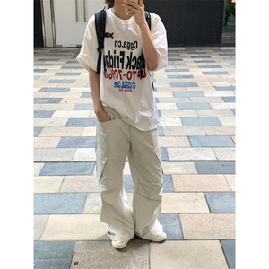T0651-P25 美式复古字母纯棉印花短袖 男女款情侣百搭上衣图片
