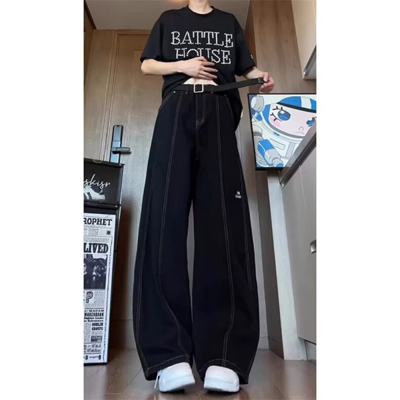 W11108-P45网图现货春季新款复古高腰美式阔腿牛仔裤直筒长裤,男装牛仔裤,星座1608