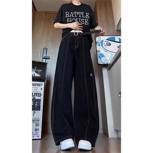 W11108-P45 网图现货 春季新款复古高腰美式阔腿牛仔裤直筒长裤图片