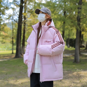 冬季拼三条杠宽松男女情侣面包服羽绒棉连帽棉衣C408 M1258P100图片