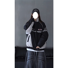 抖音视频截图只展示大货印花立领机车潮牌棉服77950特P85，男装棉衣，星座226-2