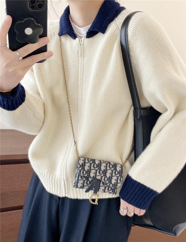 2024年秋季翻领拉链羊毛时尚气质简约针织衫，女装羊毛衫，德聚羊绒