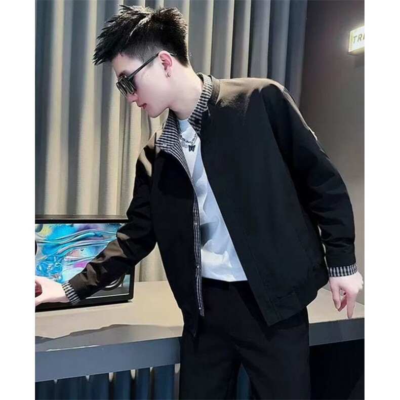 格子外套男款假两件夹克休闲男装上衣2025新款春秋外套 JG1633图片