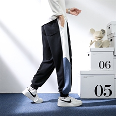 7XL-M休闲运动卫裤男2023春季新款港风拼色长裤束脚裤加肥加大码，男装休闲裤，钱塘717(原712)