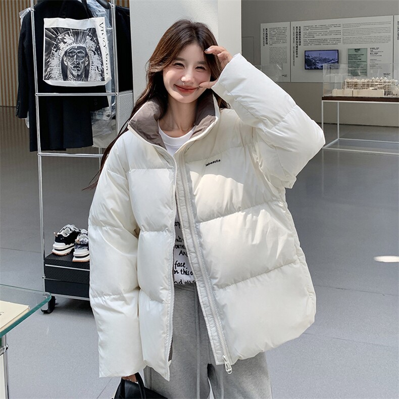韩版简约加厚立领羽绒服女2025年冬季新款显瘦保暖短款白鸭绒外套,女装羽绒服,2C309
