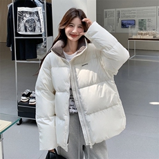 韩版简约加厚立领羽绒服女2025年冬季新款显瘦保暖短款白鸭绒外套，女装羽绒服，2C309