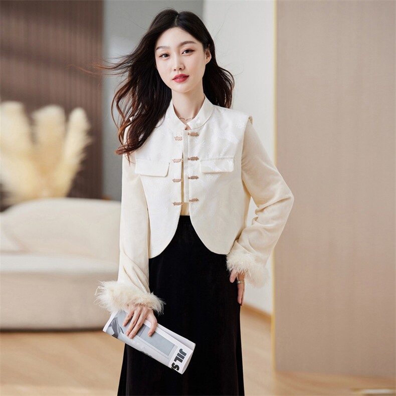 2024年春季新款女装潮流立领复古盘扣显瘦马甲,女装马甲,施恩睿棋