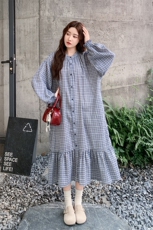 日系减龄复古文艺风格纹连衣裙套装女2025秋季新款牛仔罩衫两件套，女装套装/套裙，2C198