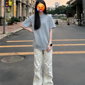 褶皱工装裤男女款夏薄款cleanf弯刀裤子情侣直筒休闲裤MK8203 P58图片