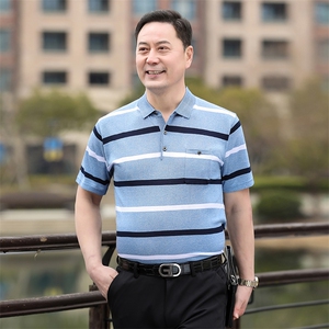 2025新款夏季爸爸装真口袋短袖t恤中老年男装翻领休闲冰丝POLO衫图片