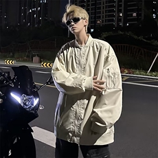 春秋外套日系潮流设计感小众上衣潮牌美式痞帅飞行员夹克JK38P53，男装休闲裤，星座410-2