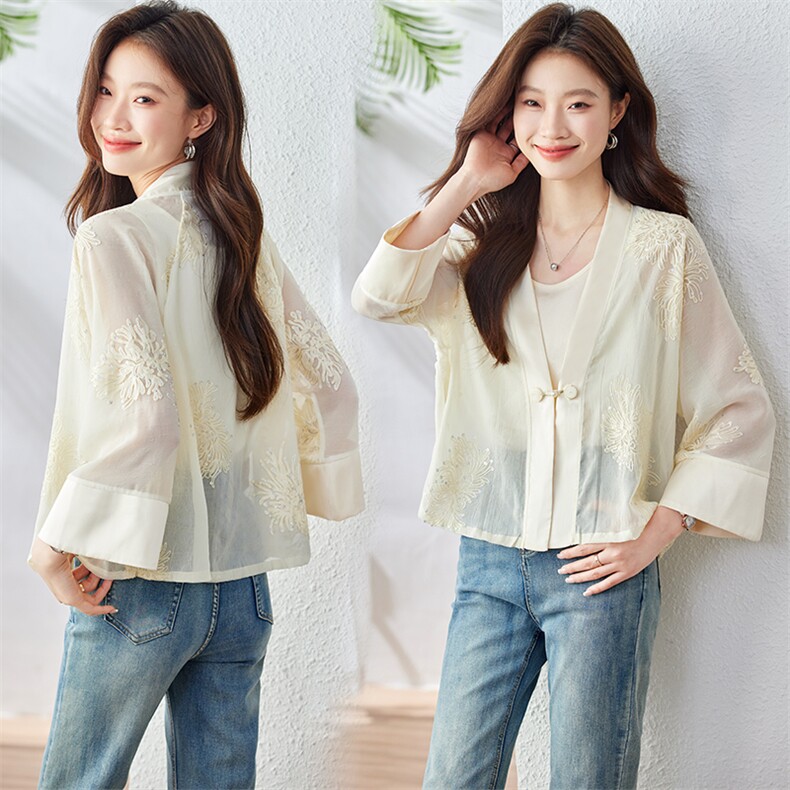女士刺绣亮片外套2025年夏季新款时尚洋气气质减龄国风新中式上衣，女装短外套，新依时派