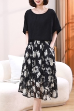 2023夏装新款后背下摆花边蝙蝠衫两件套，女装套装/套裙，梦芯尔