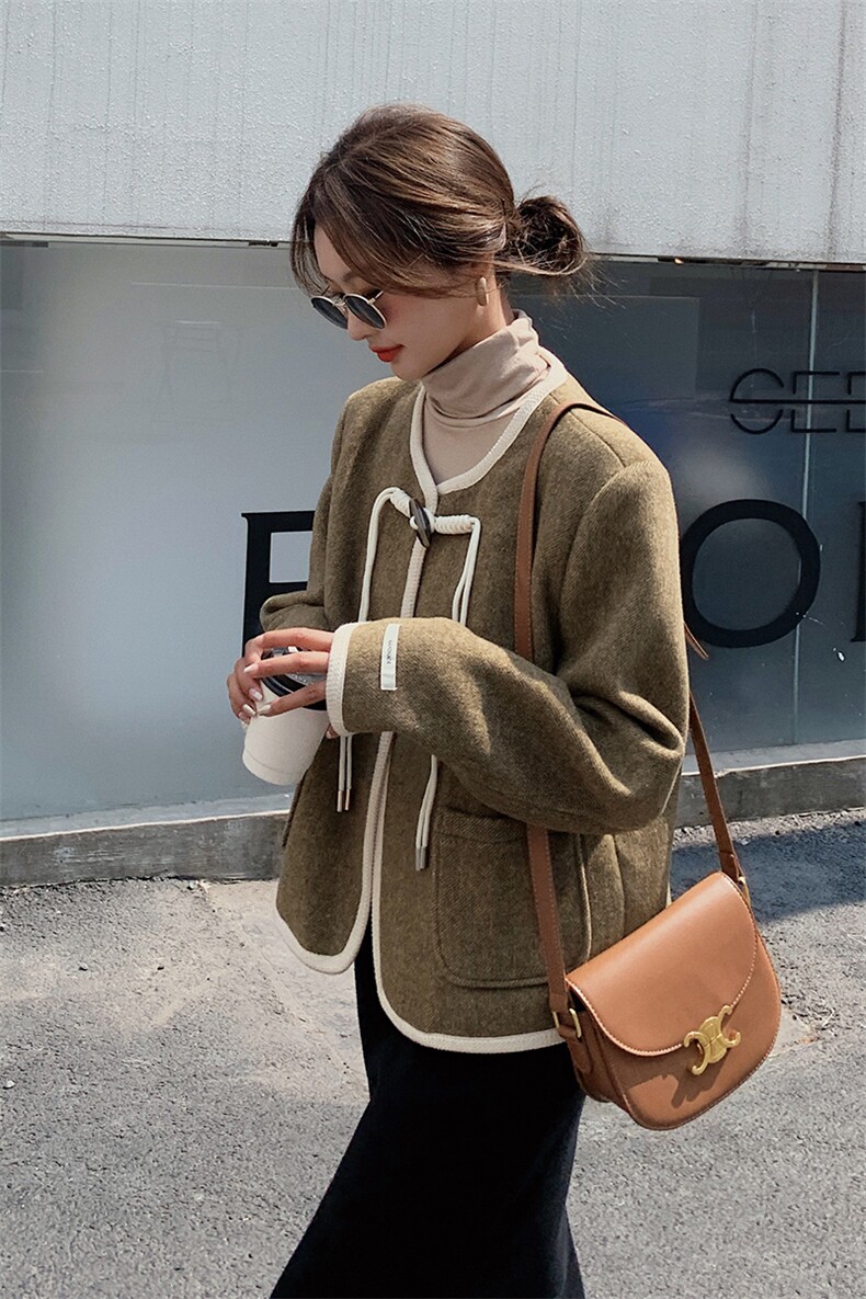 小香风圆领毛呢外套女新款短款显瘦韩剧女主呢子大衣2225P160K238,女装毛呢外套,2C166