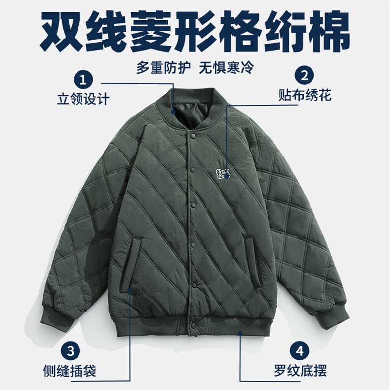 日系棒球领棉服男2025秋冬新款宽松菱格棉衣外套JA5045-P120控198,男装棉衣,电商A362