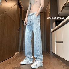 B221美式ins高街暗黑小众个性铆钉小脚牛仔裤LK23142-P65控88，男装牛仔裤，电商B221