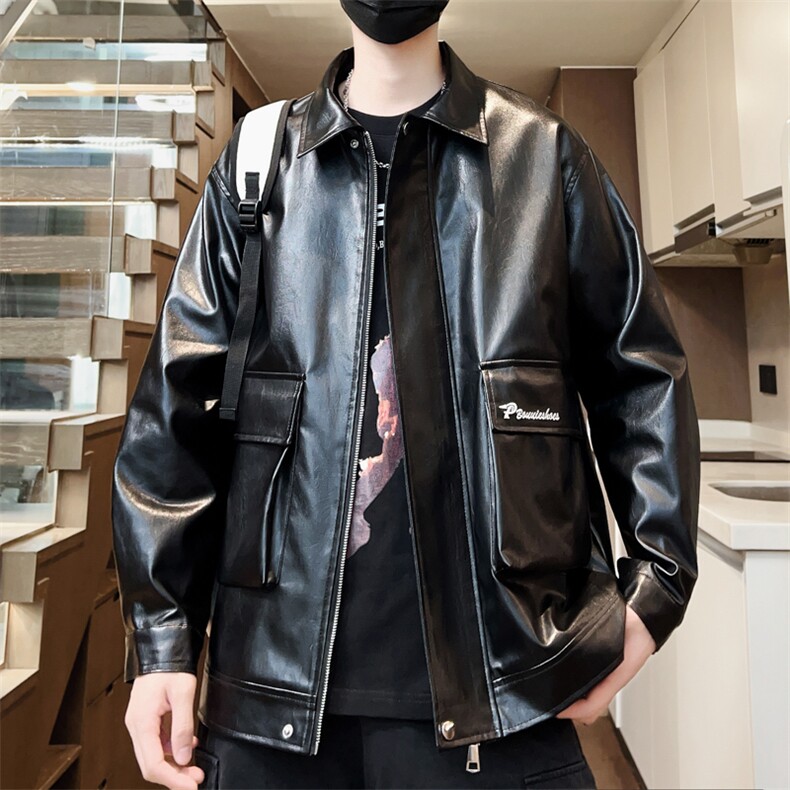 男士休闲皮衣秋季宽松大码夹克外套潮流青年A266-PY007-P85控138,男装夹克,电商A266