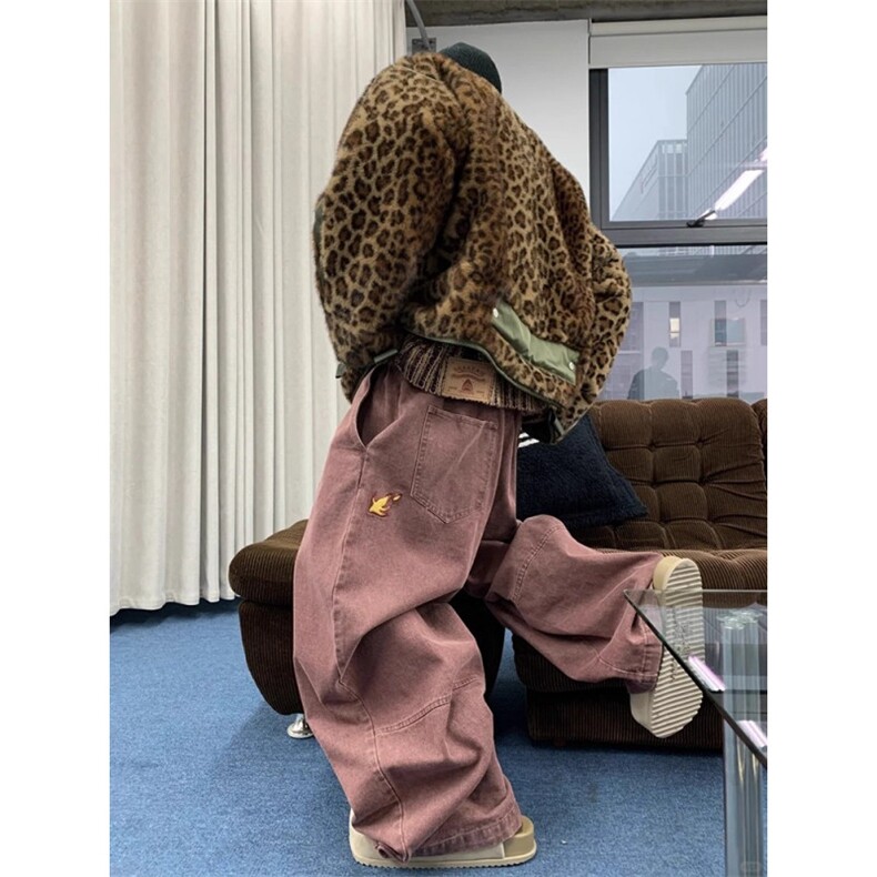 火焰刺绣美式复古工装裤高街风裤子宽松阔腿牛仔裤弯刀拖地裤,男装牛仔裤,四季星座505