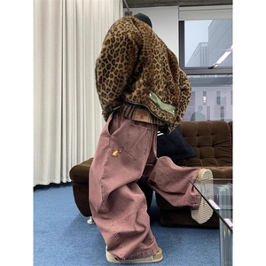 火焰刺绣美式复古工装裤高街风裤子宽松阔腿牛仔裤弯刀拖地裤图片