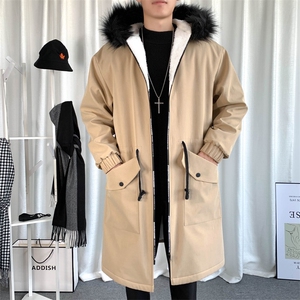 大货加绒风衣男中长款棉衣服男派克服男女大衣男毛领F659-P115图片