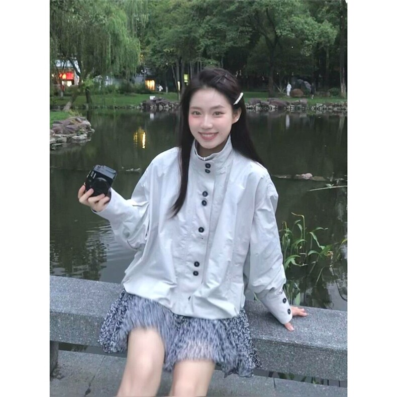 早秋季小个子休闲百搭韩系独特漂亮超好看外套女2025新款短款夹克图片
