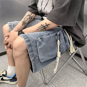 工装牛仔短裤男士夏季水洗复古大口袋机能风休闲裤QN40 P40图片