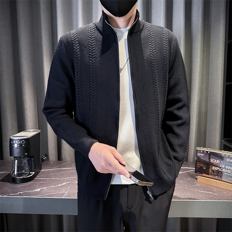 C67065-M-3XL-P98秋百搭男士休闲拼接针织拉链立领外穿毛衣开衫，男装针织衫/毛衣，电商B255