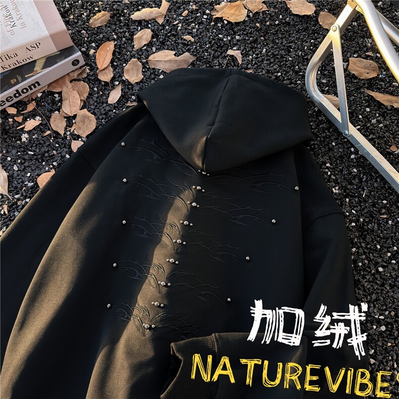 美式重磅Cleanfit复古加绒加厚刺绣连帽卫衣男女宽松休闲上衣帽衫，男装卫衣，星座506A